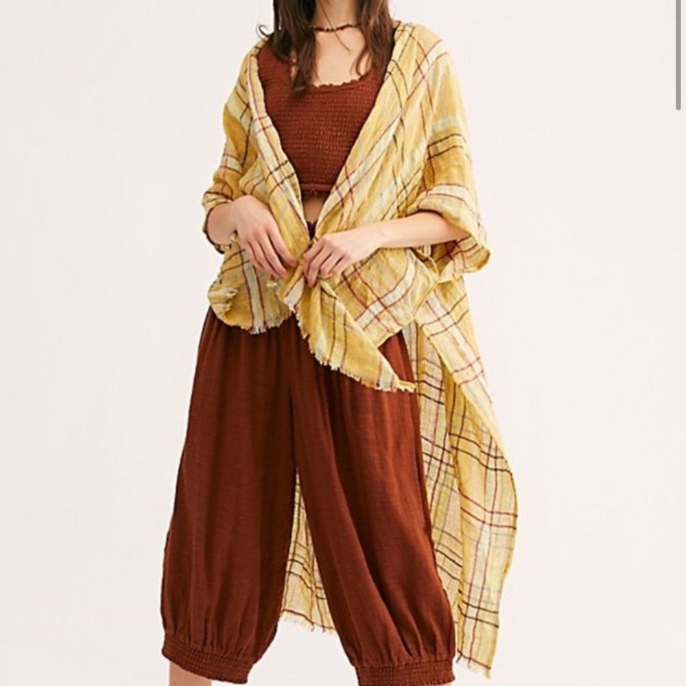 💛HP💛 FREE PEOPLE PLAID GOLDENROD REVERIE DUSTER KIMONO